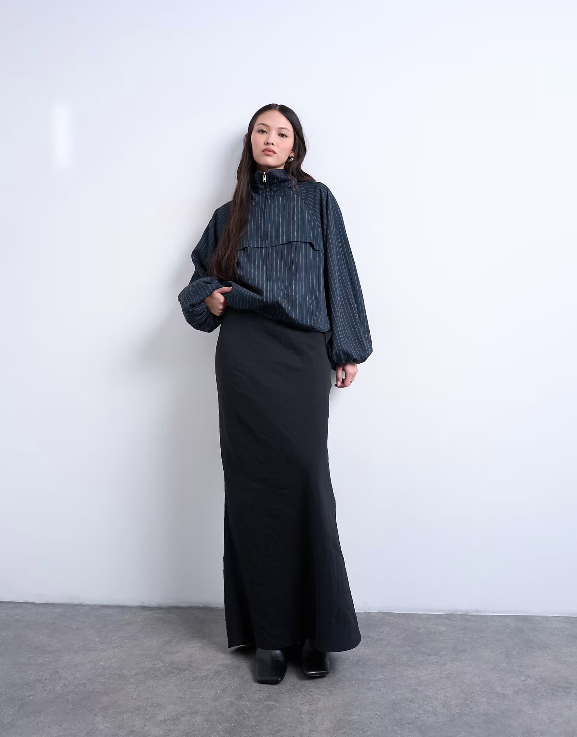 ASOS Topshop super soft cupro bias midi skirt in charcoal
