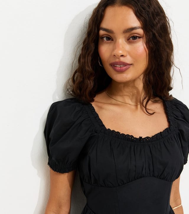 New Look Women's Petite Black Lace Trim Milkmaid Corset Waist Mini Dress New Look - 2