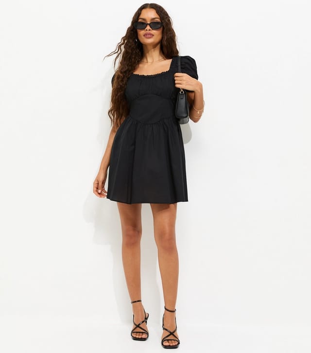 New Look Women's Petite Black Lace Trim Milkmaid Corset Waist Mini Dress New Look - 3