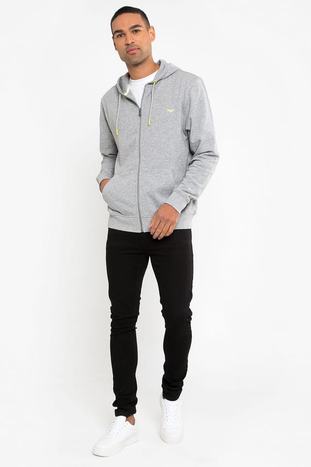 Threadbare Threadbare Men's Cotton Blend 'Tangerine' Zip Through Hoodie in Light Grey - 3