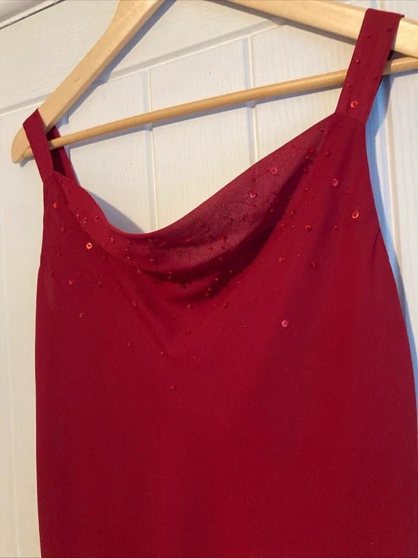 Bonmarché Stunning Blood Red Long Dress With Sequin Embellished Cowell Neck Size 14 NWOT