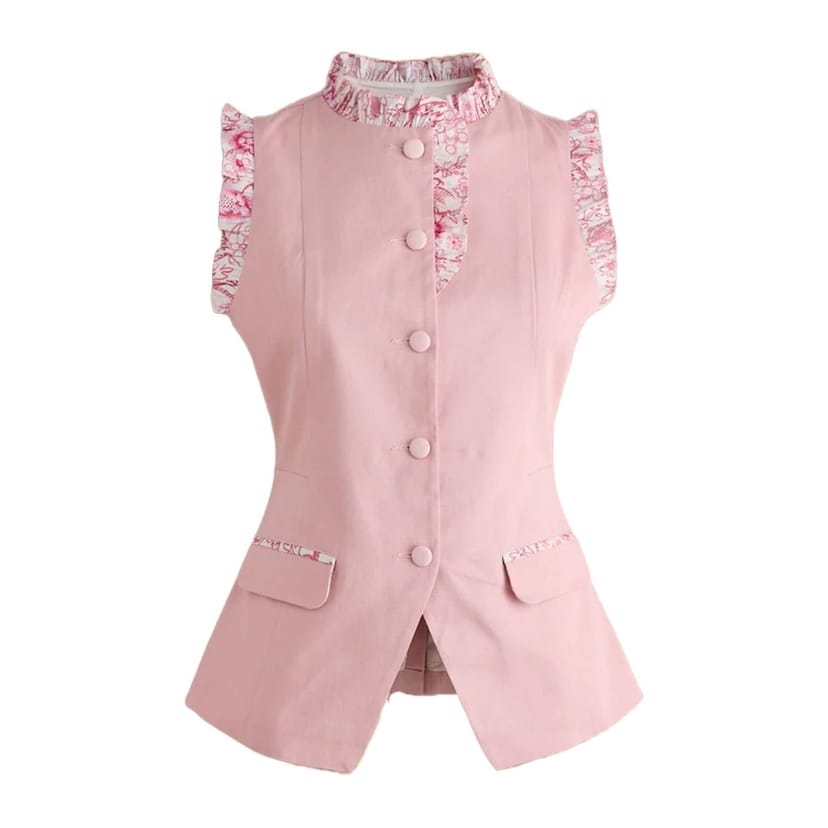 Cath Kidston Cath Kidston Women's Contrast Cotton Ruffle Neck Waistcoat in Pink - 1