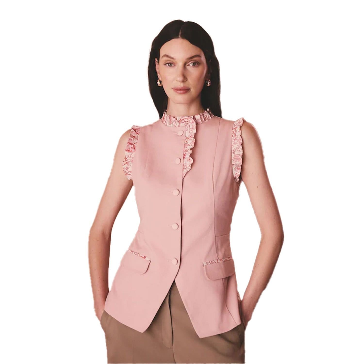 Cath Kidston Cath Kidston Women's Contrast Cotton Ruffle Neck Waistcoat in Pink - 4
