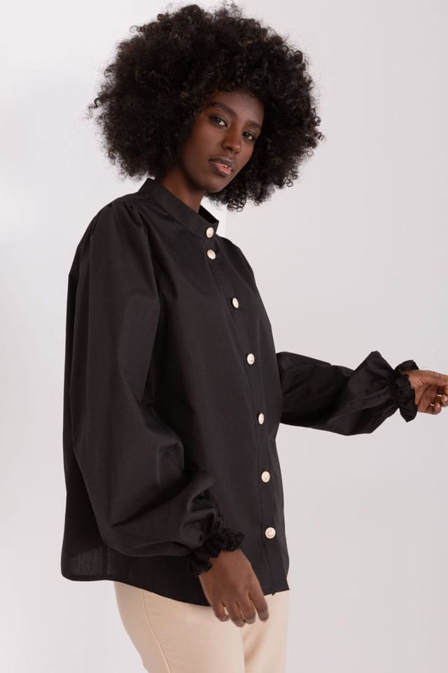 Love Lace Love Lace Women's Long Sleeve Shirt with Stand Collar & Frill Cuff in Black - 3