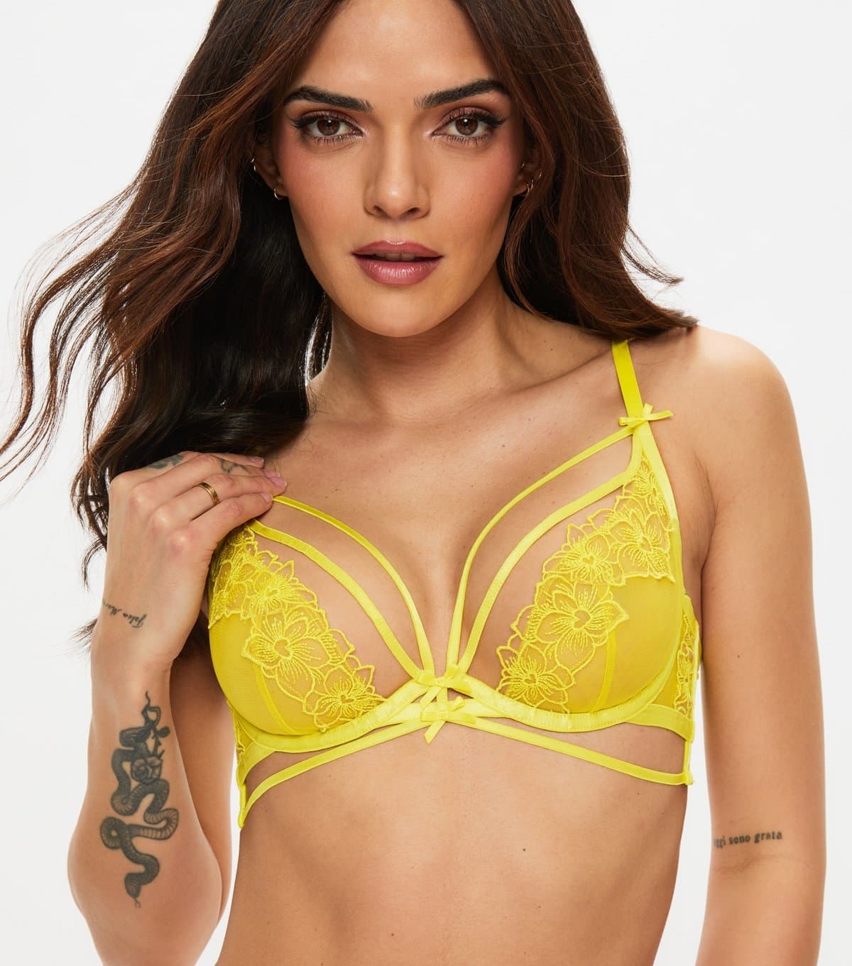 Ann Summers Women's Yellow Floral Affair Non Padded Plunge Bra Ann Summers New Look
