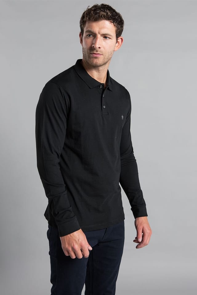 French Connection French Connection Men's 2 Pack Cotton Long Sleeve Polo Shirts in Black - 2