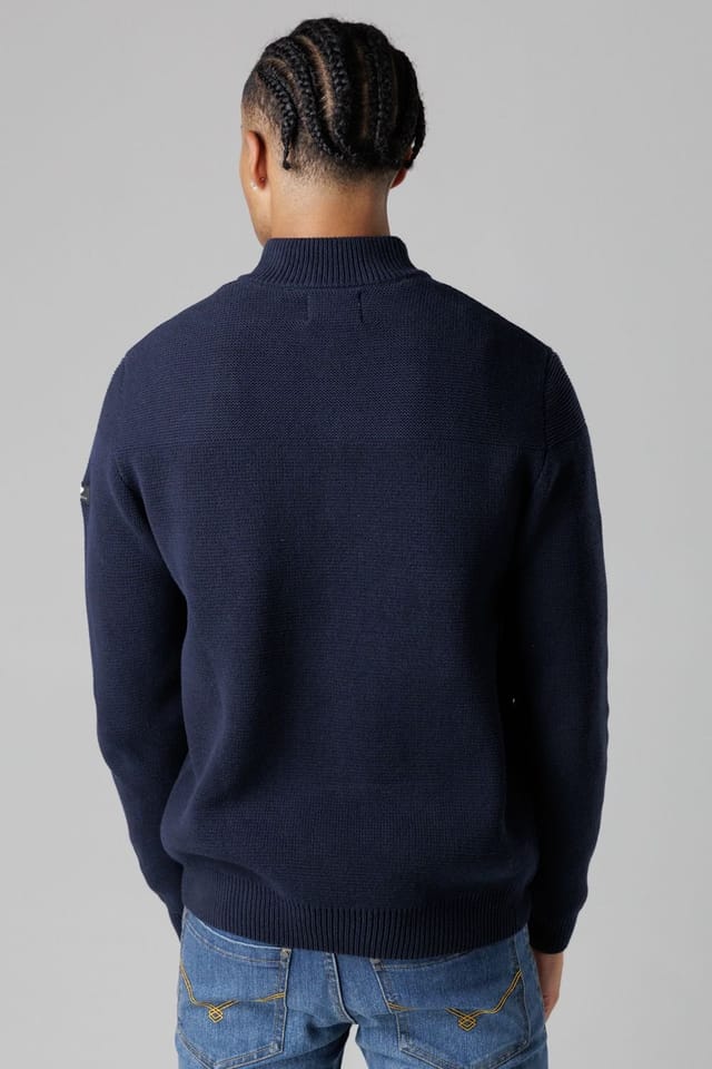 Firetrap Firetrap Men's Cotton Rich Half Zip Funnel Neck Jumper in Dark Navy - 2