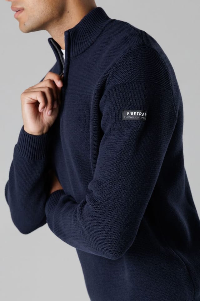 Firetrap Firetrap Men's Cotton Rich Half Zip Funnel Neck Jumper in Dark Navy - 3