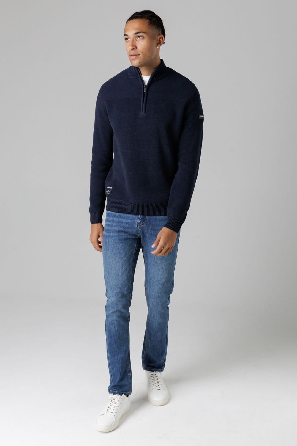 Firetrap Firetrap Men's Cotton Rich Half Zip Funnel Neck Jumper in Dark Navy - 4