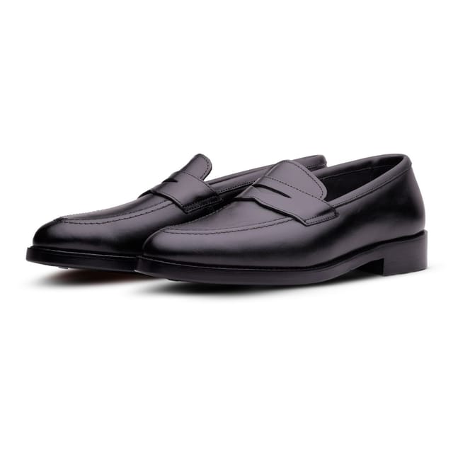 QUIVE London QUIVE London Men's VENTOR Penny Loafers Premium Leather Slip On Shoes for Men in Black - 2