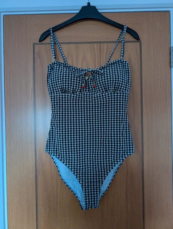 New Look Brand new beautiful ladies new look black gingham cherry charm swimsuit size 10