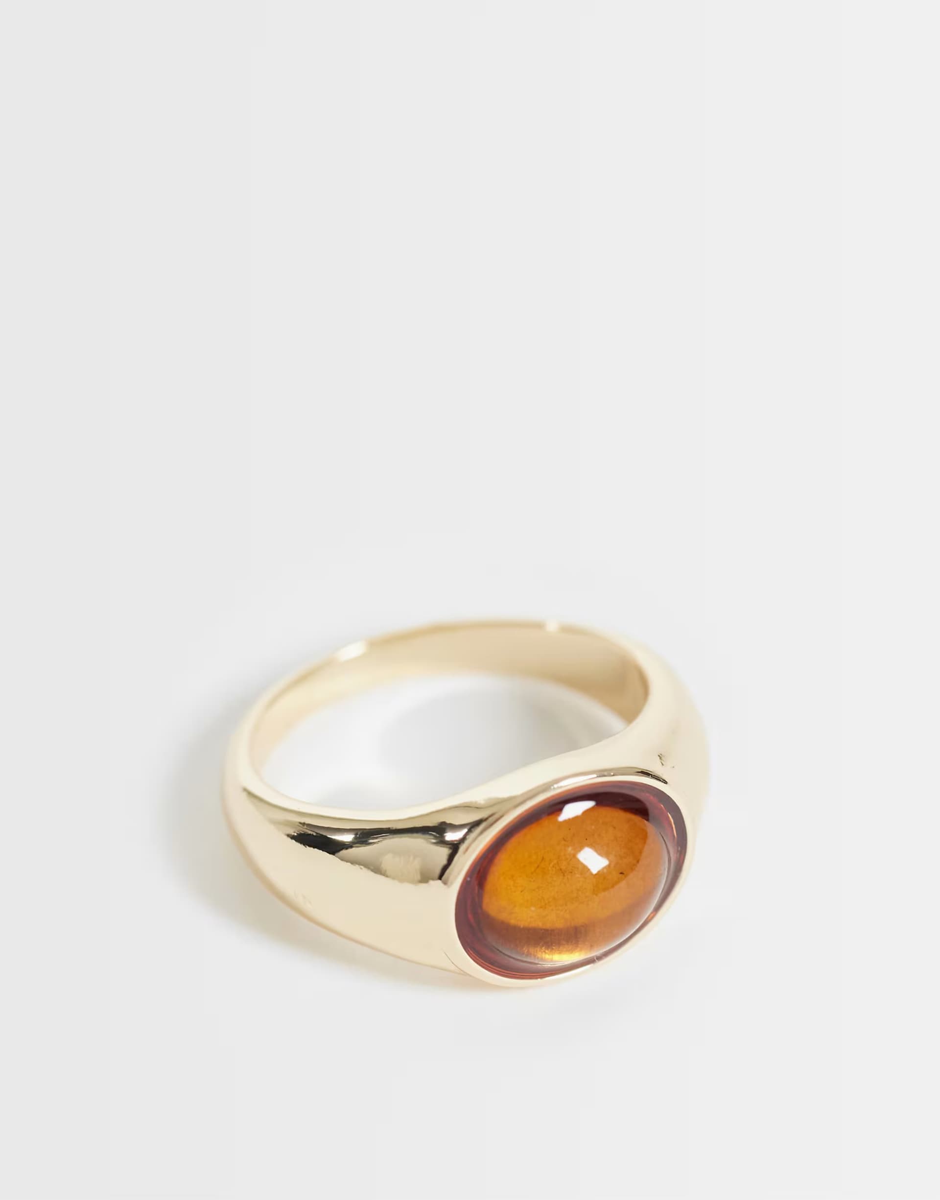 ASOS ASOS DESIGN Curve amber stone set ring in gold tone