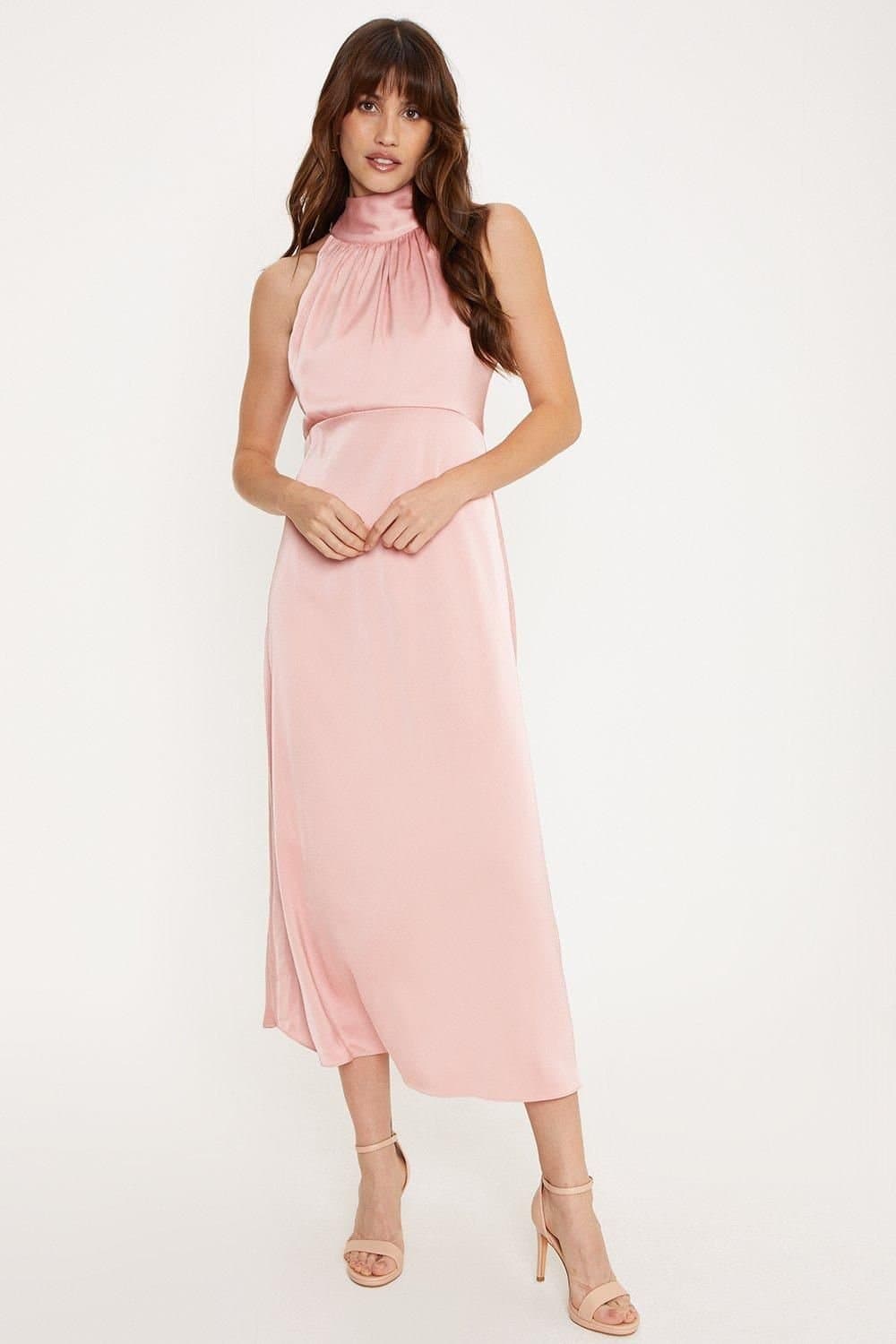 Oasis Oasis Women's Satin Halter Neck Midi Bridesmaid Dress in Blush