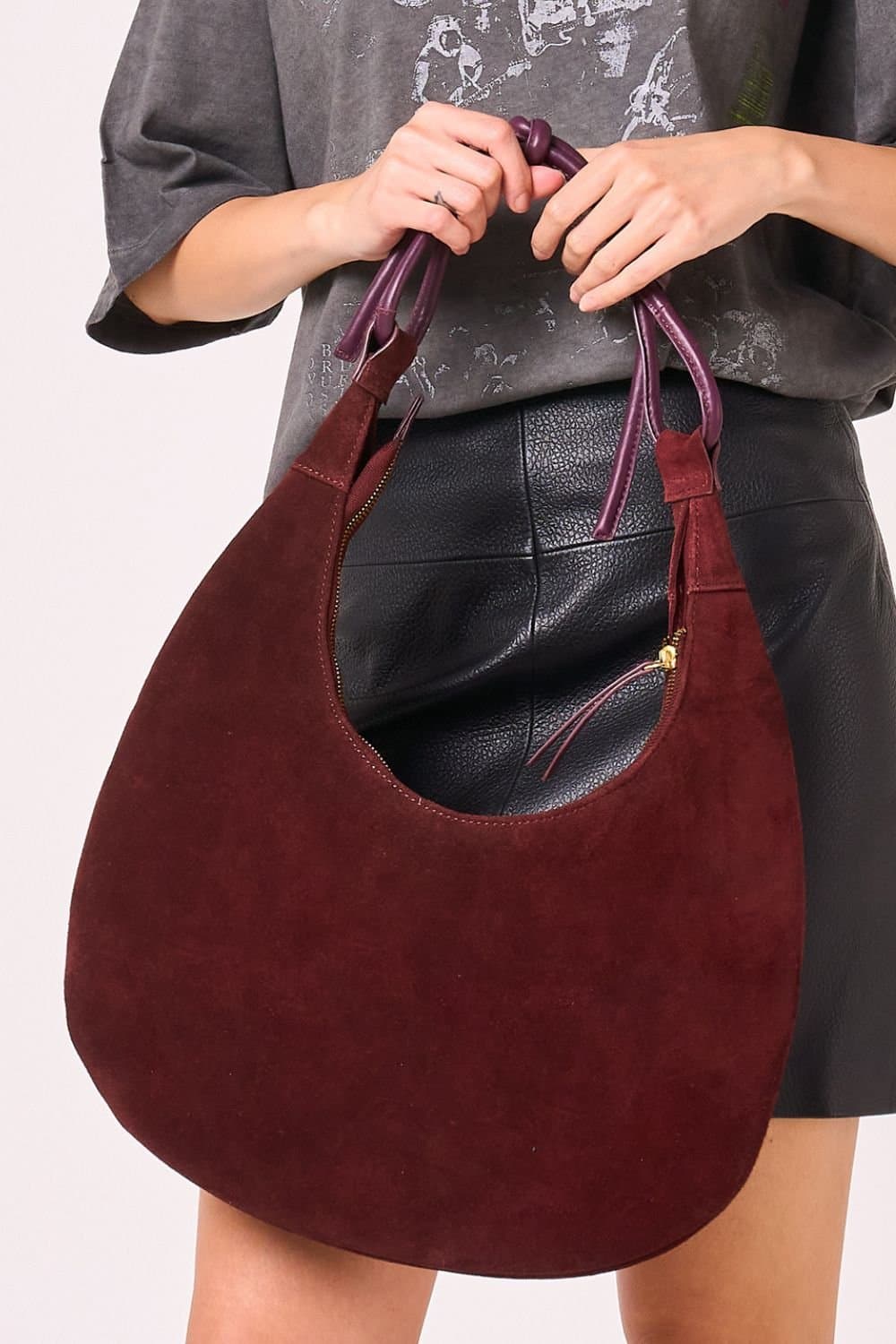 Barneys Originals Barneys Originals Burgundy Suede Shoulder Bag