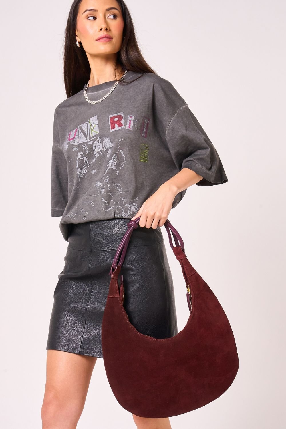 Barneys Originals Barneys Originals Women's Real Suede Burgundy Shoulder Bag - 2