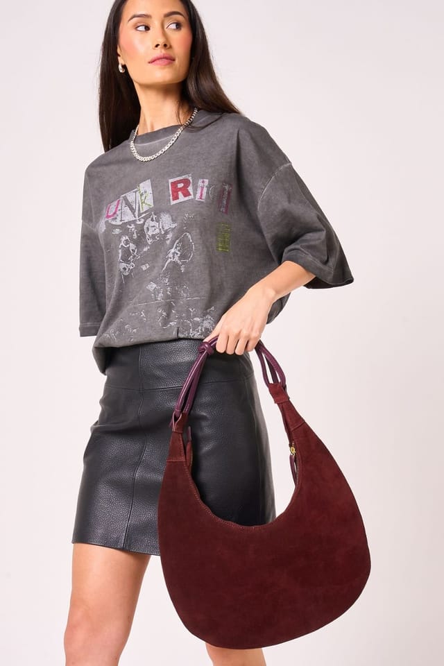 Barneys Originals Barneys Originals Women's Real Suede Burgundy Shoulder Bag - 2