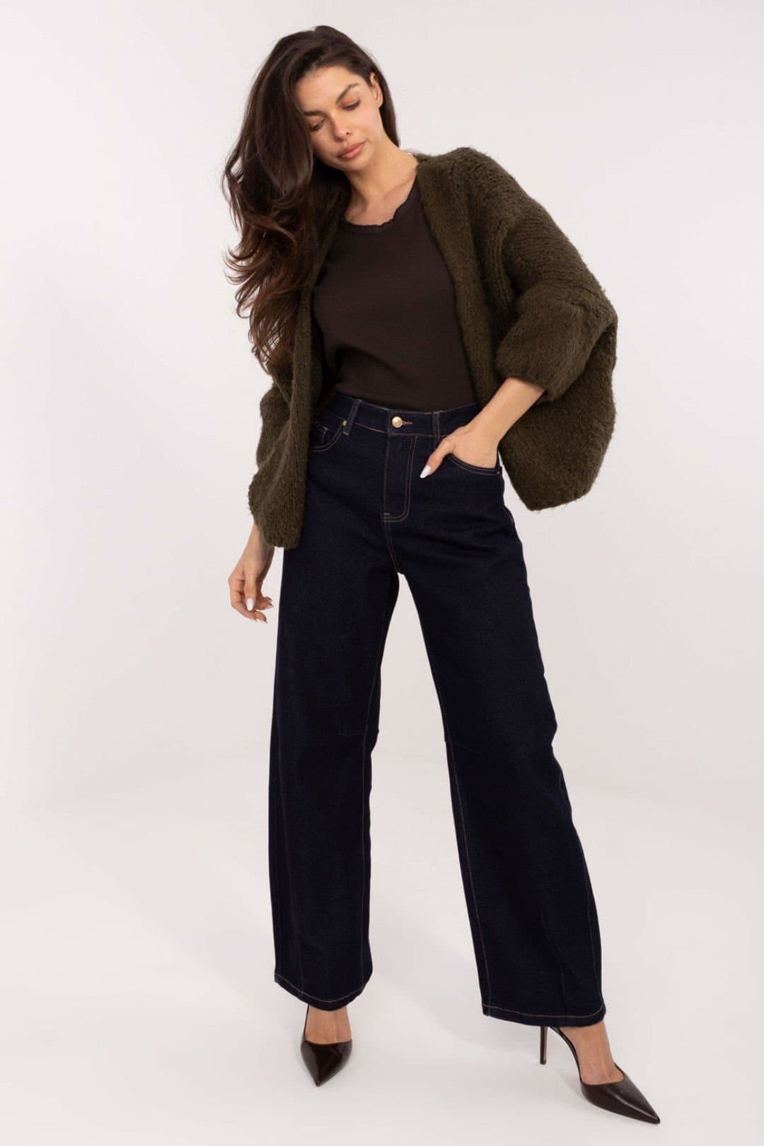 Love Lace Love Lace Women's Ribbed Cotton Elastane Long Sleeve Blouse in Brown
