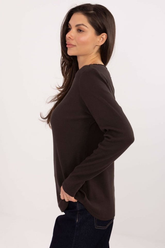 Love Lace Love Lace Women's Ribbed Cotton Elastane Long Sleeve Blouse in Brown - 2