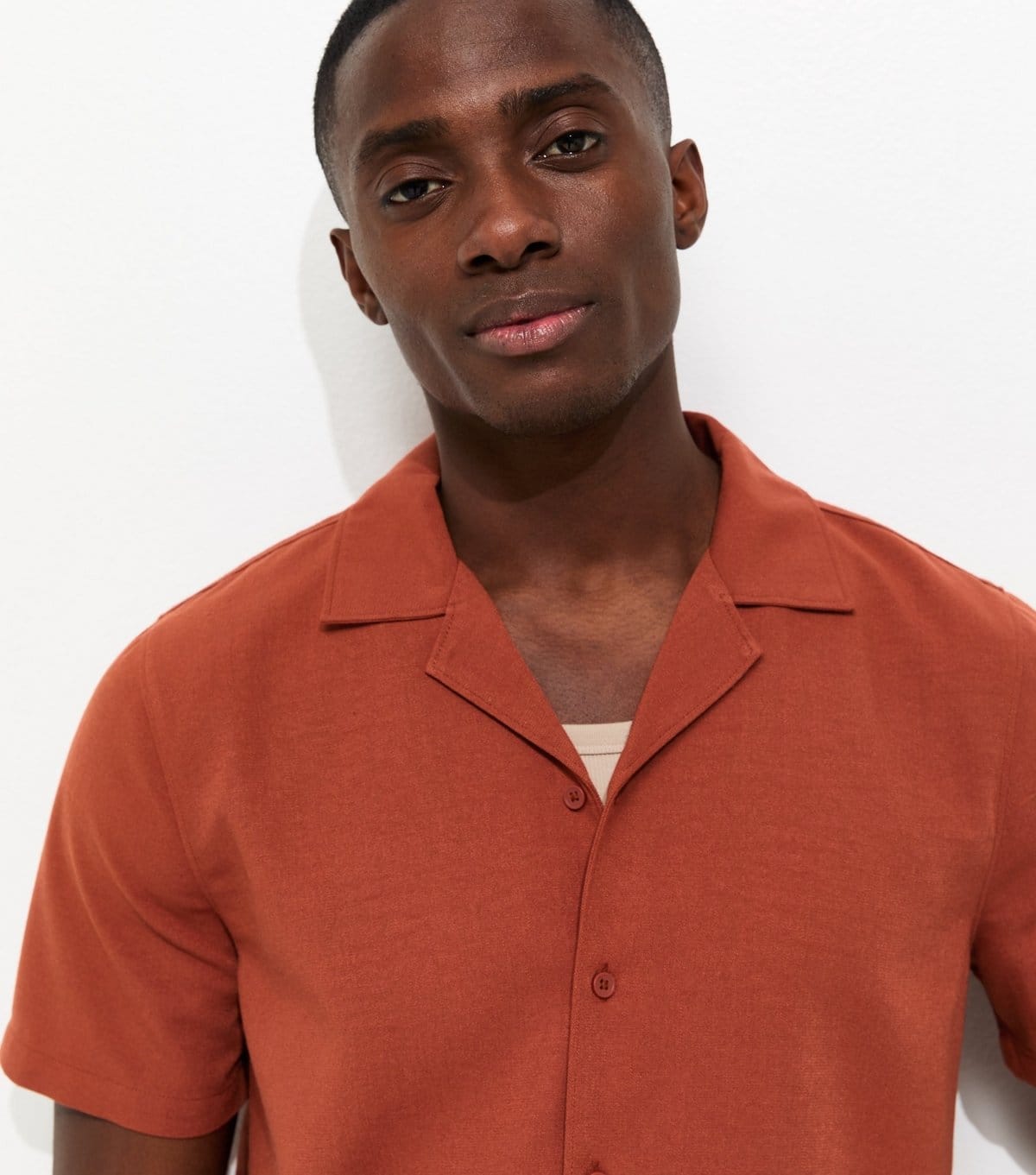 New Look Rust Linen Look Short Sleeve Shirt