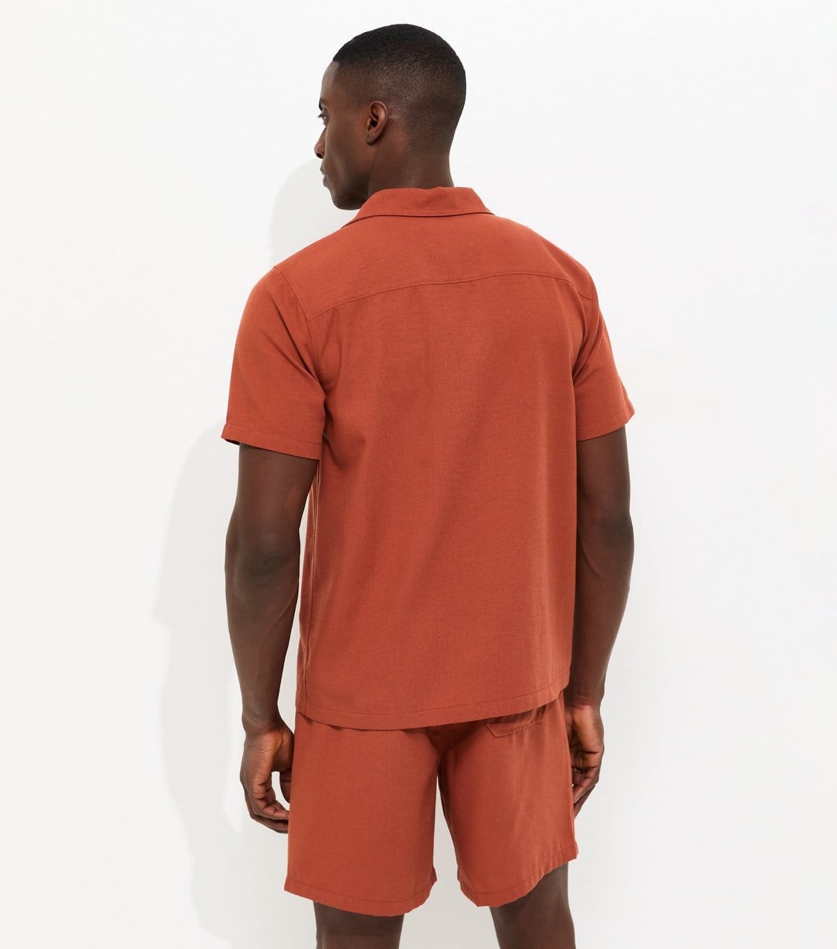 New Look Men's Rust Short Sleeve Regular Linen Look Shirt New Look - 4