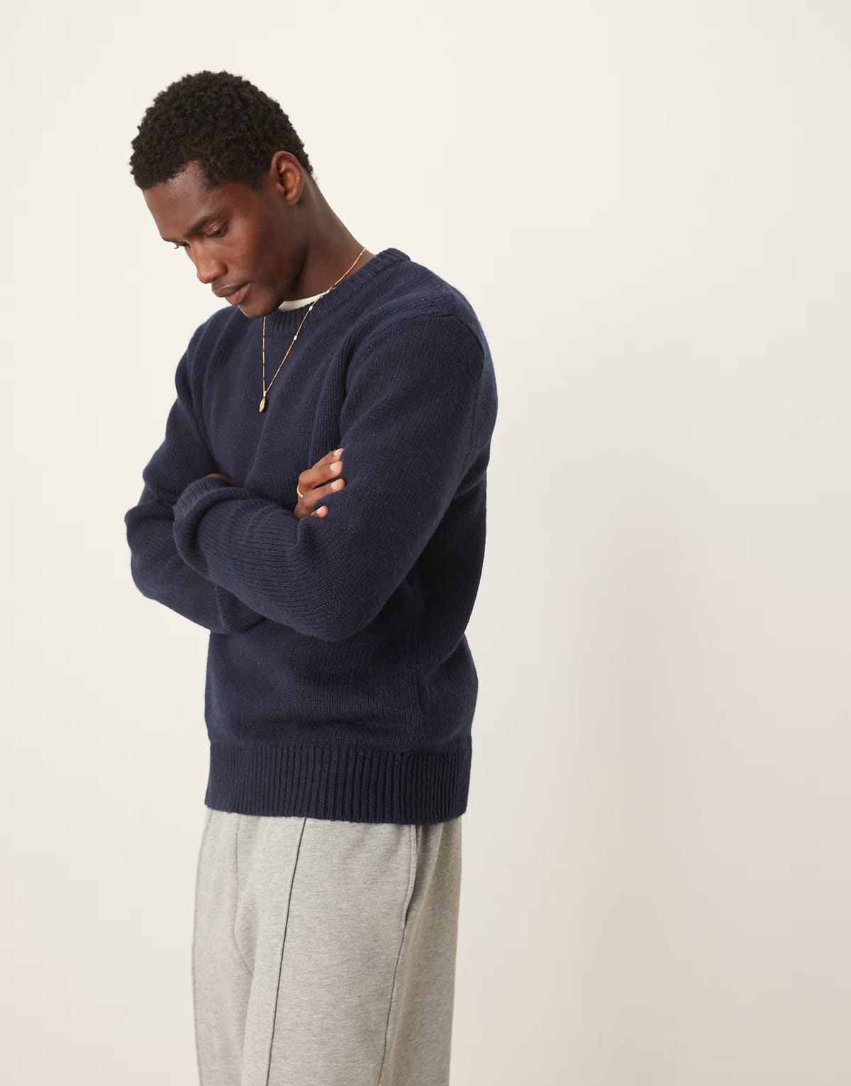 ASOS Selected oversized crew knitted jumper in navy - 1