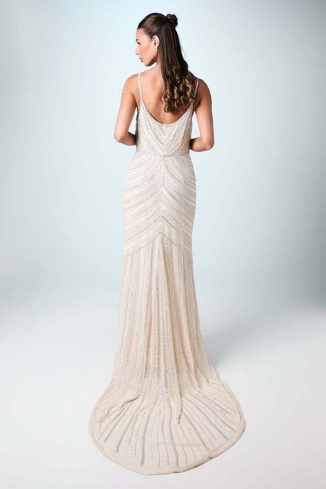 Coast Coast Women's Embellished Strappy Maxi Wedding Dress with Train in Nude - 3