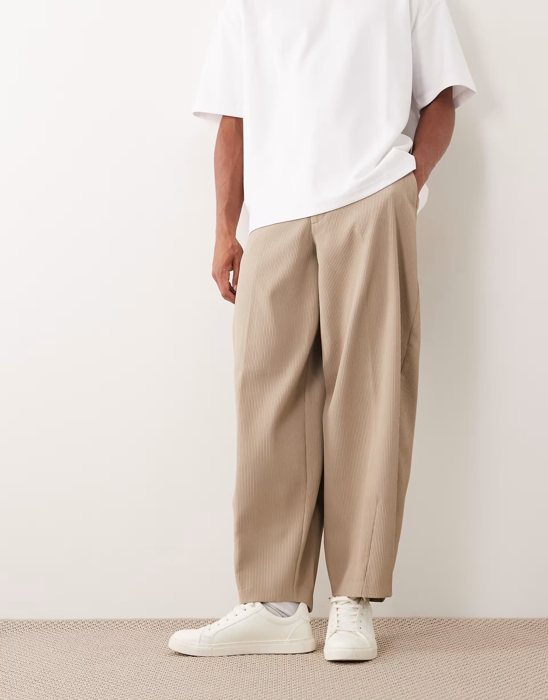 ASOS ASOS DESIGN tailored barrel leg trousers in stone rib texture