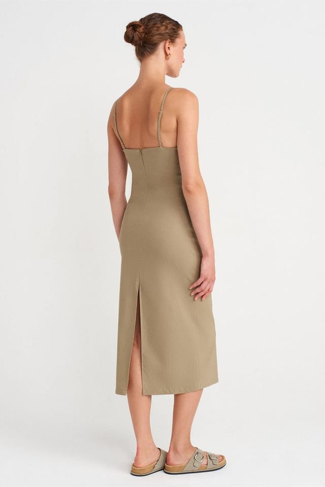 Dilvin Dilvin Women's Sleeveless Bodycon Midi Dress in Khaki - 2