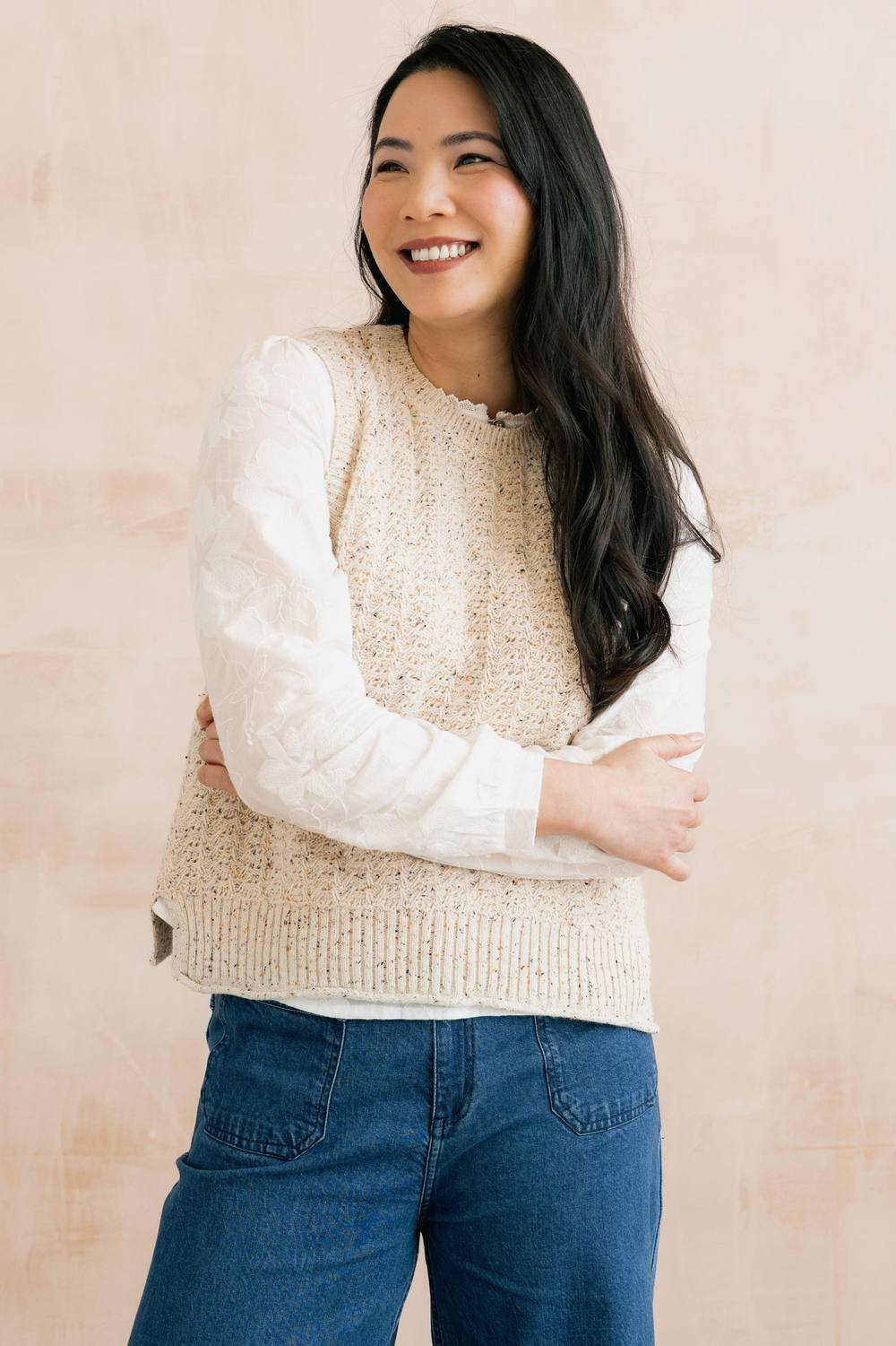 Lily & Me Lily & Me Women's Eva Crew Neck Cotton Rich Knitted Tank Top in Ecru - 3