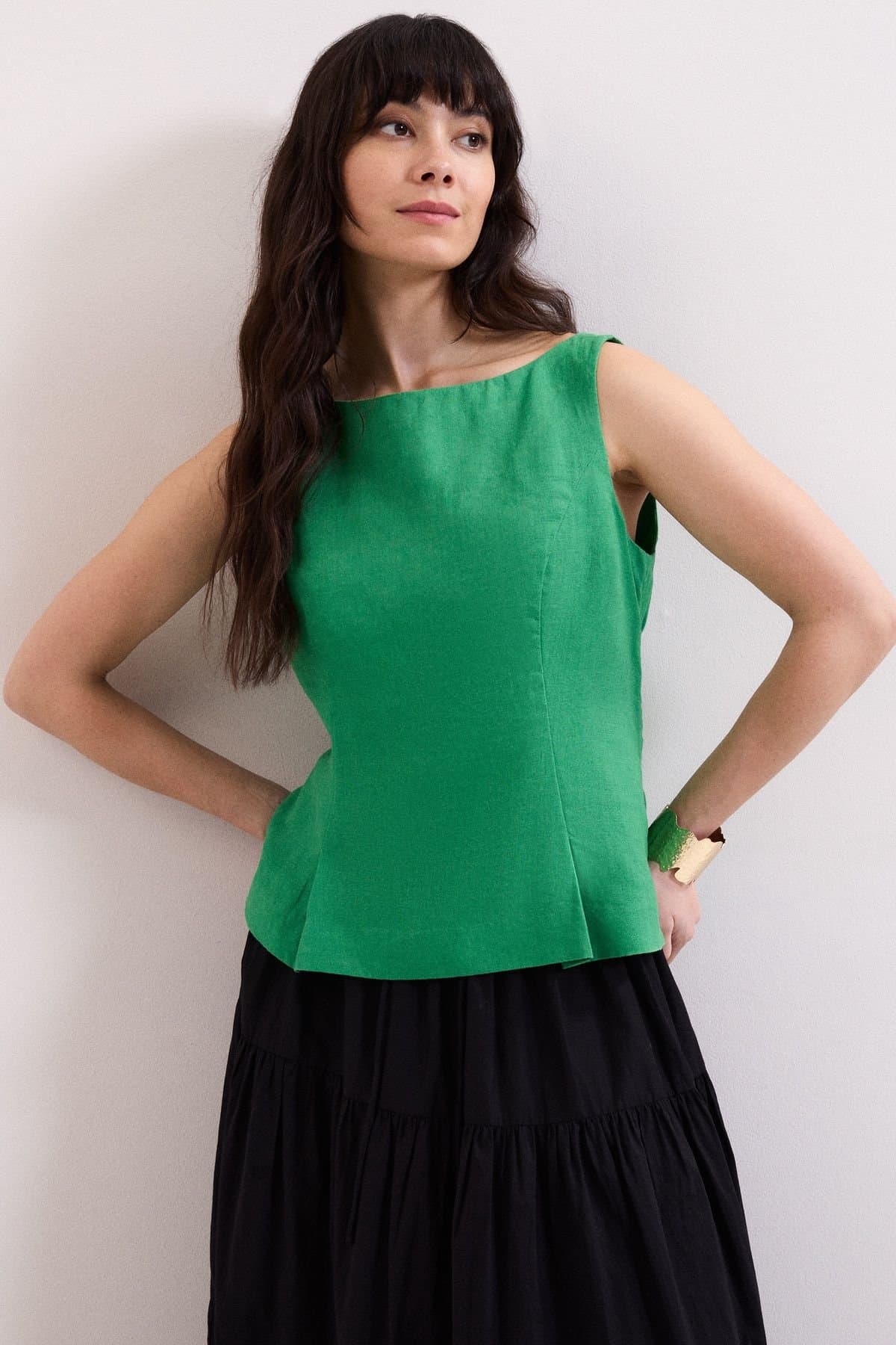 Phase Eight Phase Eight Emerald Linen Boat Neckline Top