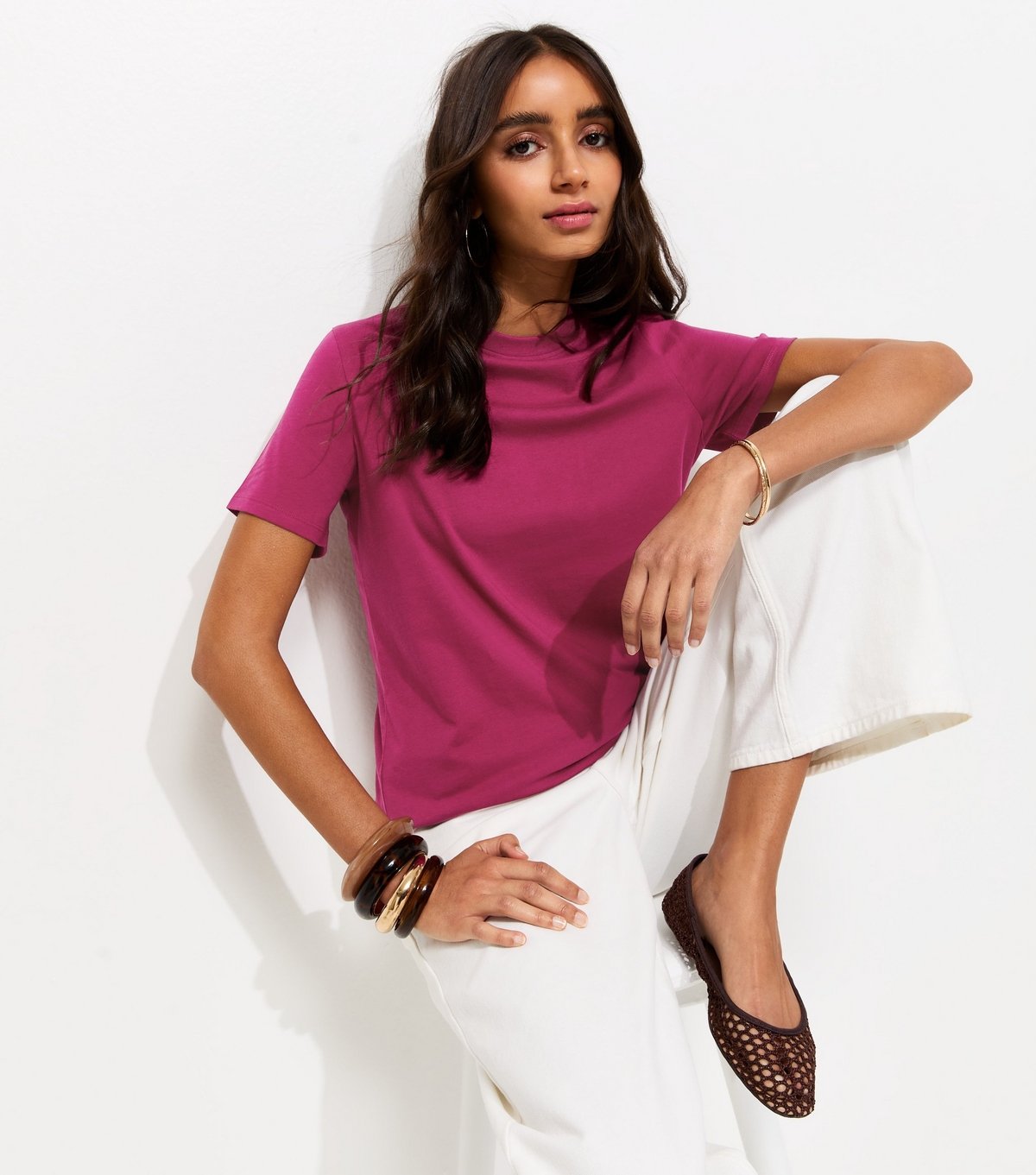 New Look Women's Light Burgundy Cotton Crew Neck T-Shirt New Look - 1