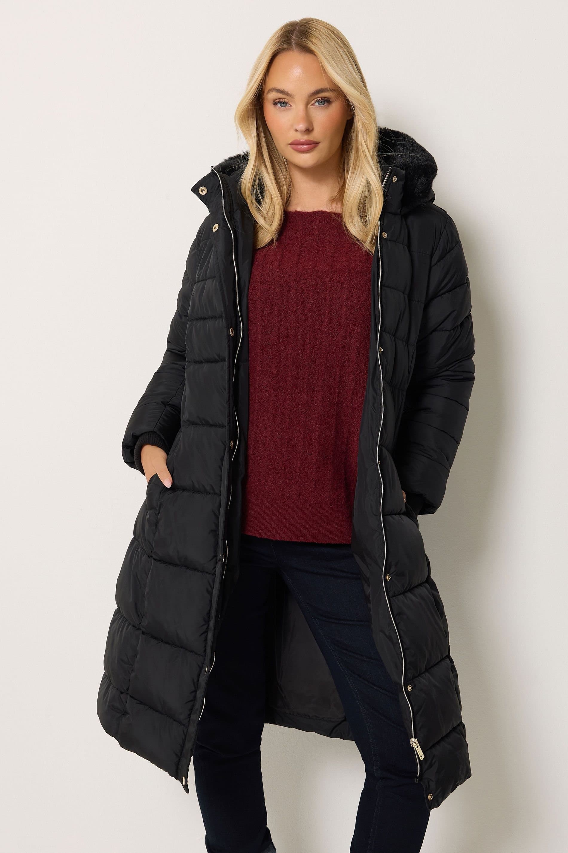 M&Co M&Co Women's Glam Belted Midi Coat in Black