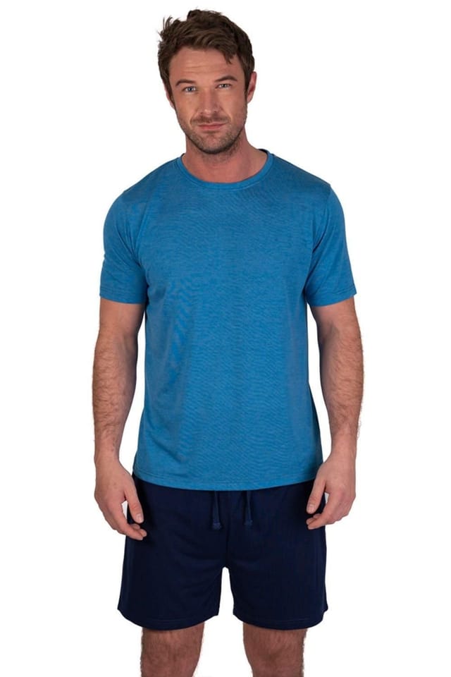 Light & Shade Light & Shade Men's Crew Neck Tee & Short Pyjama Set in Blue - 2