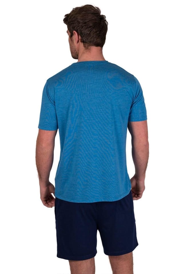 Light & Shade Light & Shade Men's Crew Neck Tee & Short Pyjama Set in Blue - 3