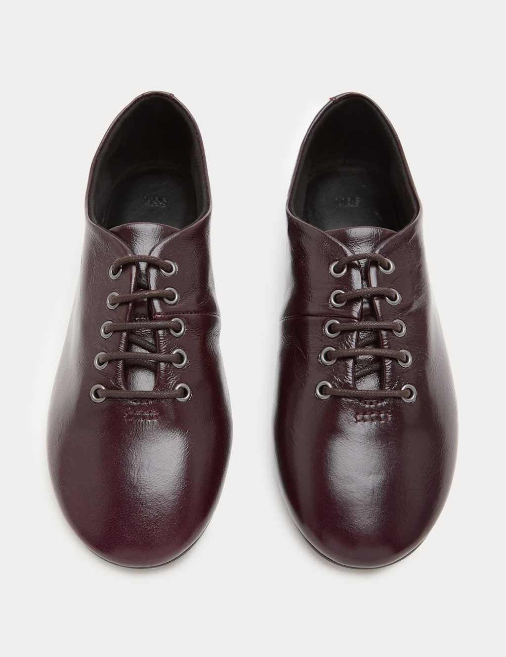 Marks & Spencer M&S Leather Lace Up Flat Shoes Wine