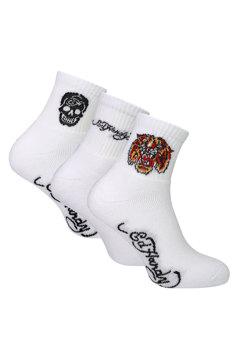 Ed Hardy Ed Hardy Men's 3 Pairs Men White Quarter Crew Lightweight Socks
