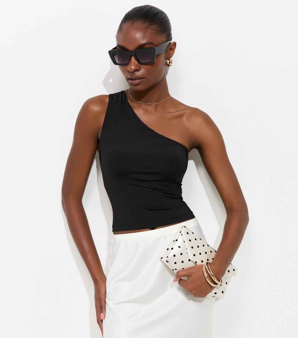 New Look Women's Black Slinky One Shoulder Top New Look