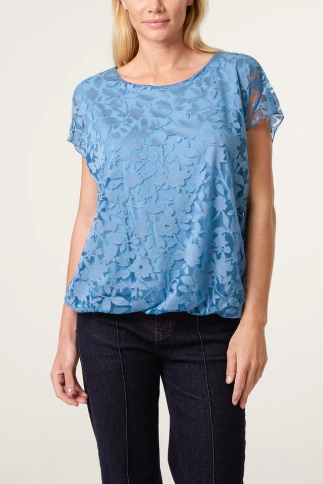Blue Vanilla Floral Sheer Overlay Top - 2