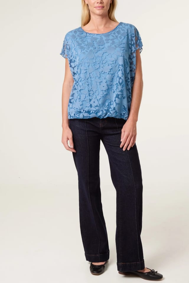 Blue Vanilla Floral Sheer Overlay Top - 3