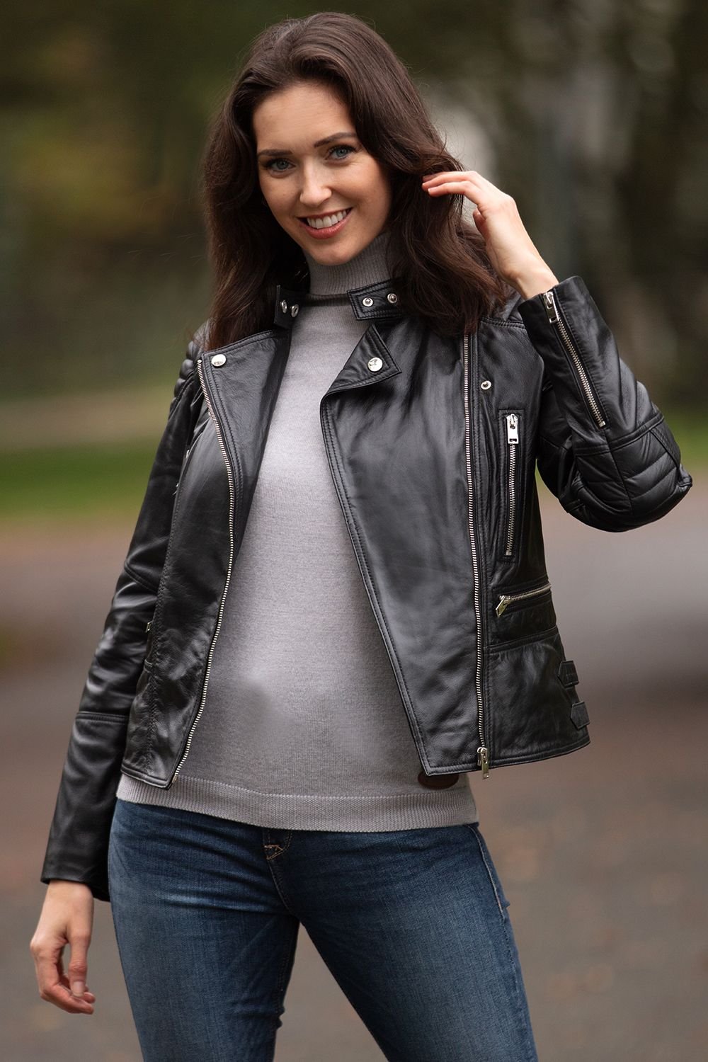 Brampton London Brampton London Women's 'B Soho' Real Leather Biker Jacket in Black - 2