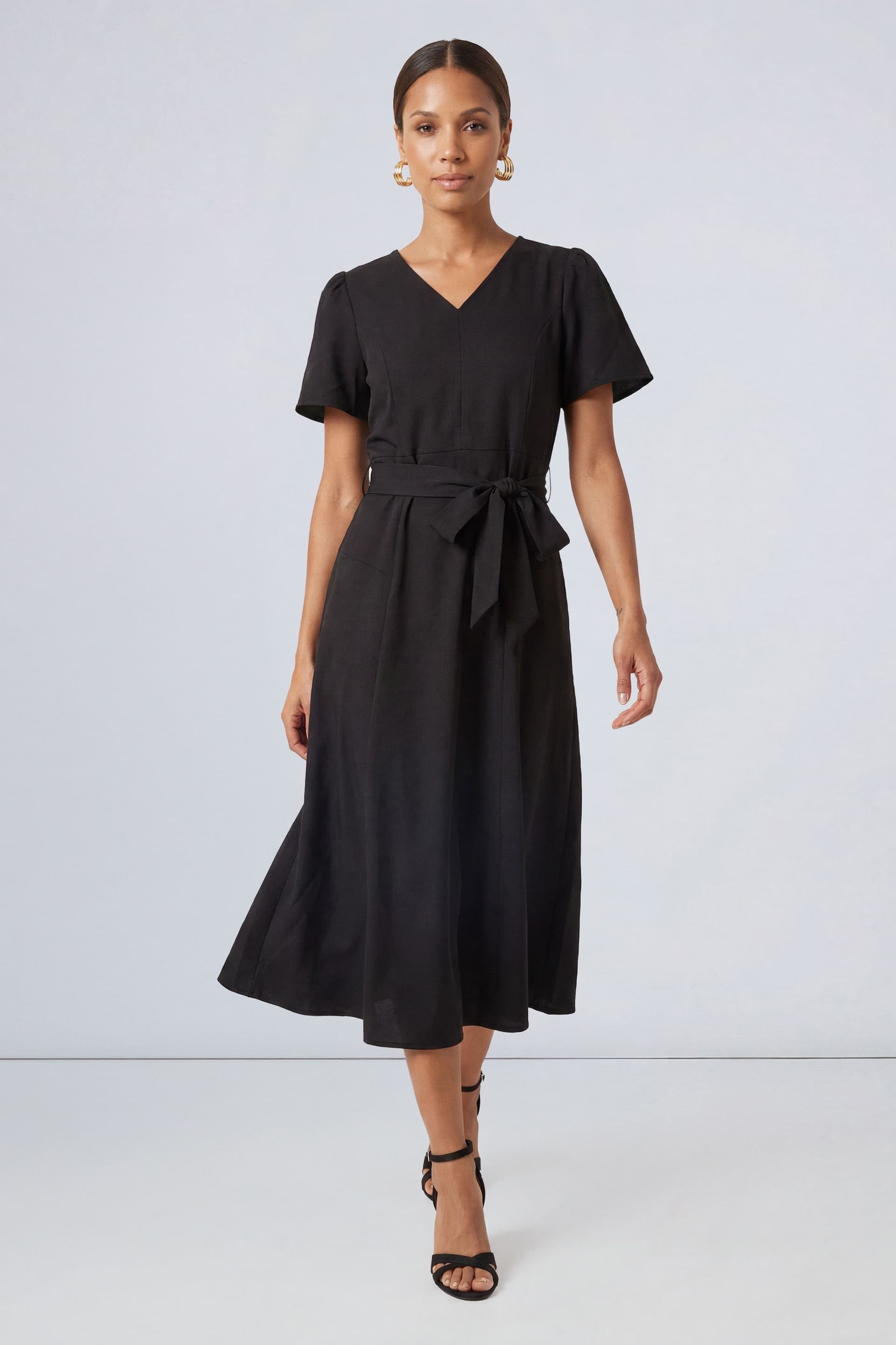 Principles Principles Women's Petite Seam Detail Tie Waist Midi Dress in Black