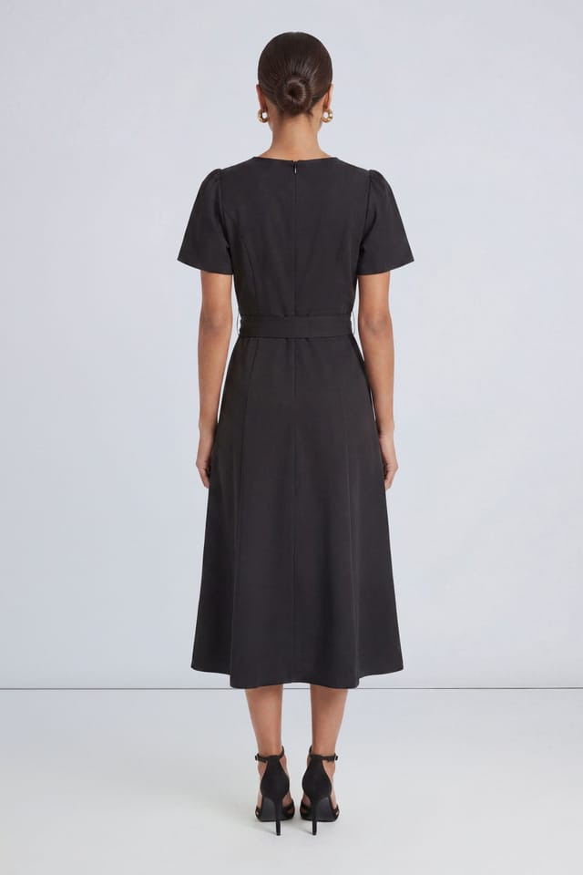 Principles Principles Women's Petite Seam Detail Tie Waist Midi Dress in Black - 2