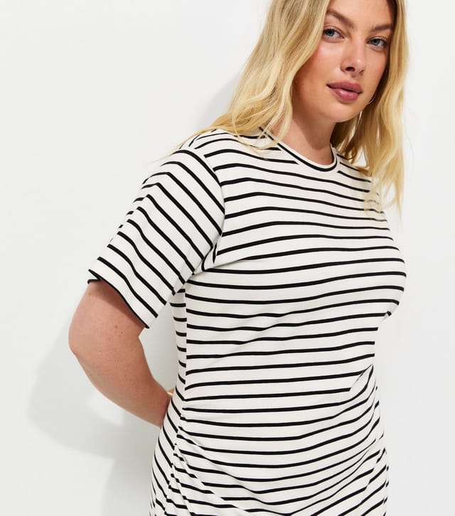 New Look Women's Plus Size Black Ruched Side Striped Jersey Midi Dress Curves New Look - 2