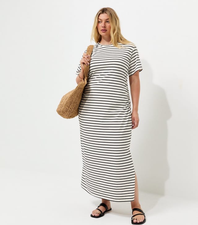 New Look Women's Plus Size Black Ruched Side Striped Jersey Midi Dress Curves New Look - 3