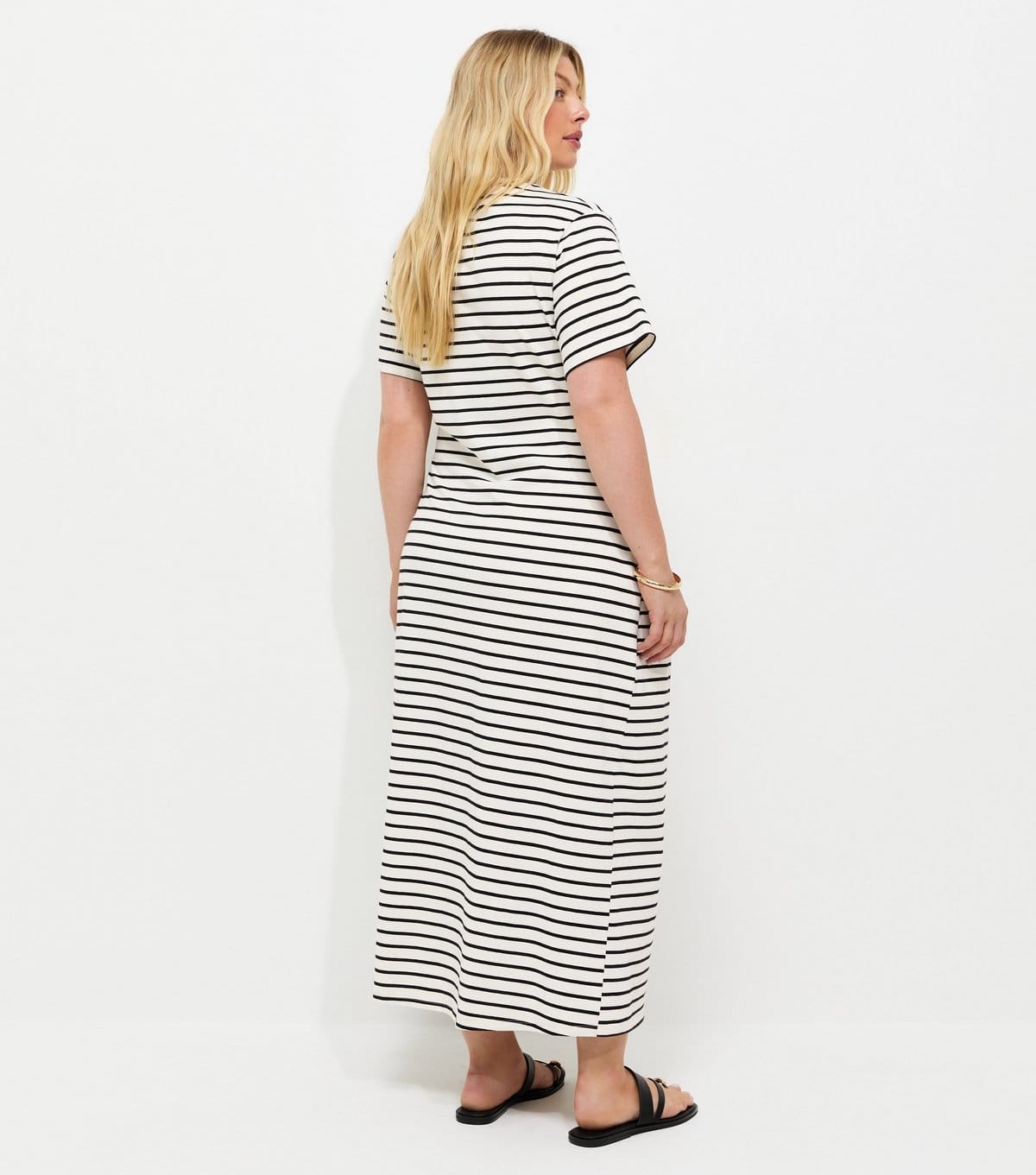 New Look Women's Plus Size Black Ruched Side Striped Jersey Midi Dress Curves New Look - 4