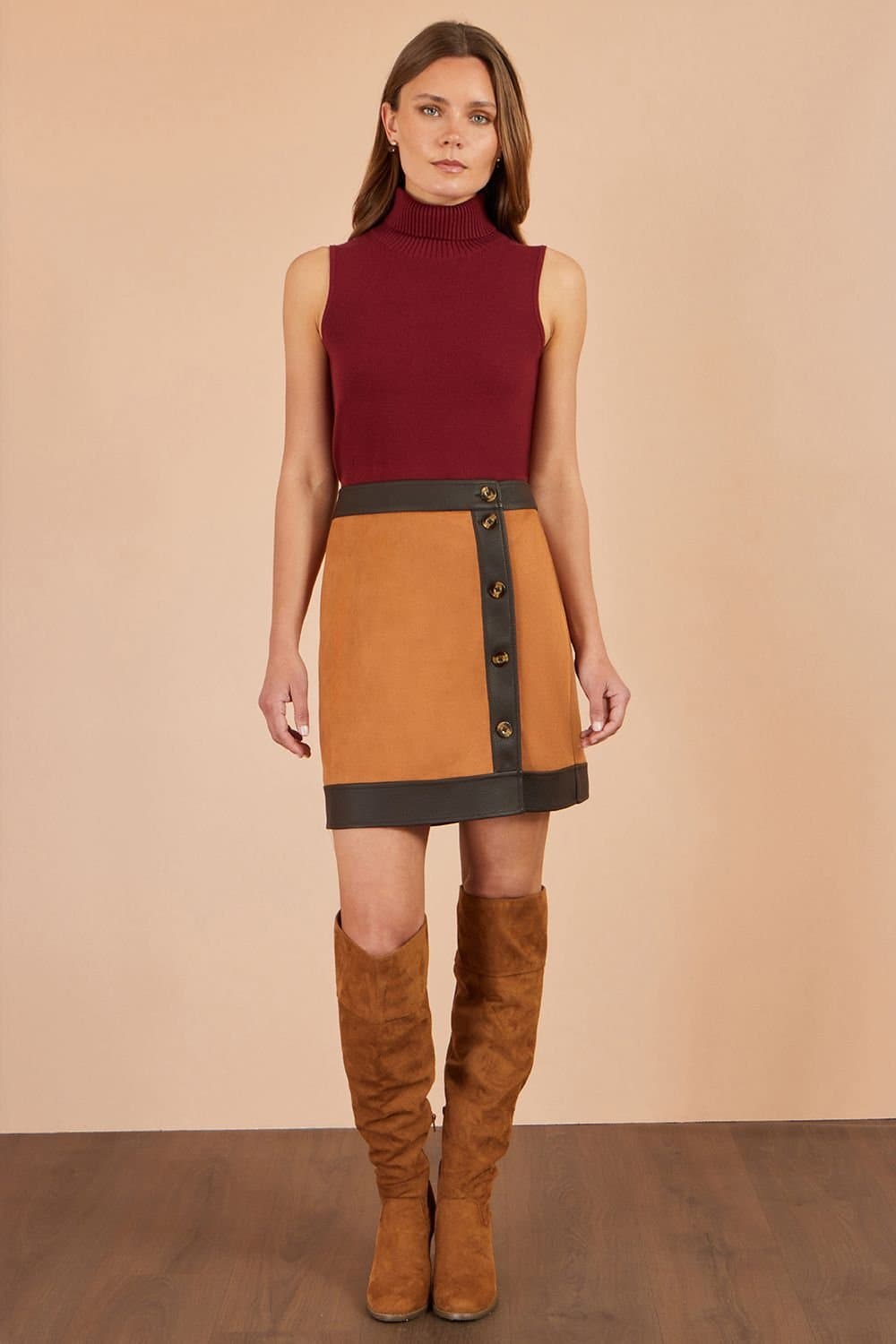 Yumi Yumi Women's Faux Suede Border Skirt in Brown