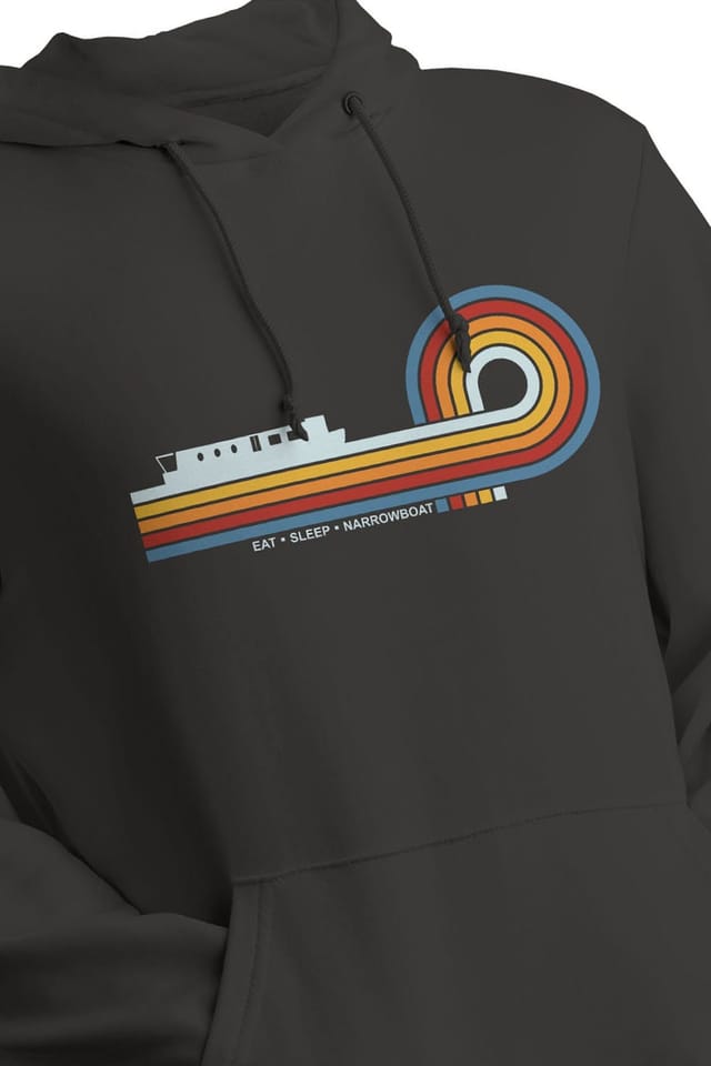 Bad Zebedee Bad Zebedee Men's Retro Lines Narrowboat Hoodie in Grey - 2