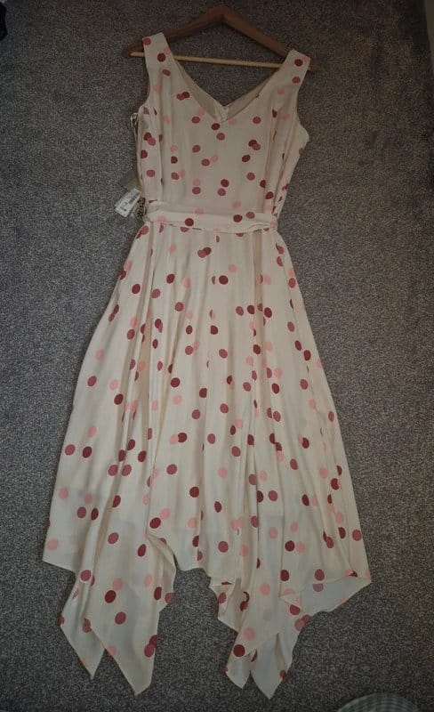 Roman Cream and Pink Polka Dot Dress Size 12