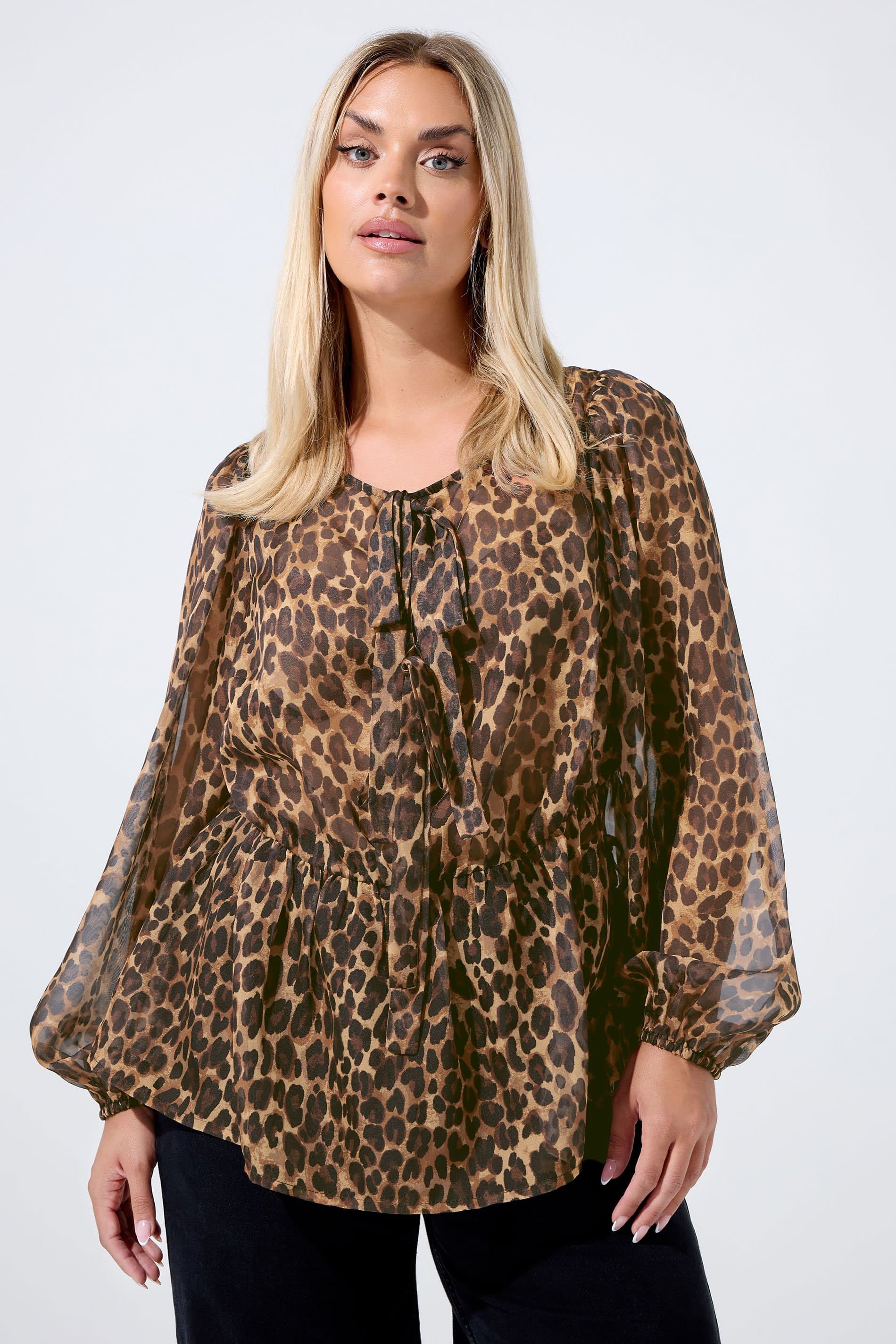 Limited Collection Plus Size Brown Leopard Bow Tie Front Blouse