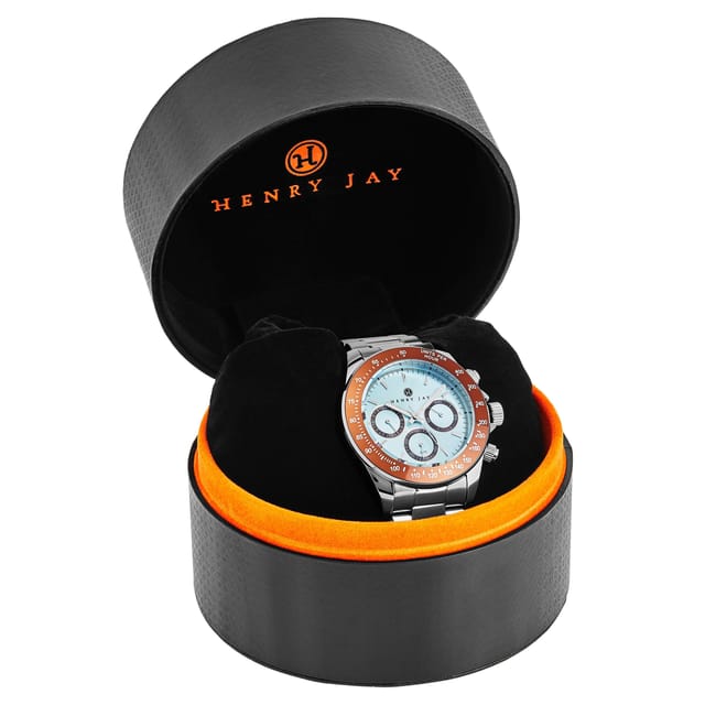 Henry Jay Henry Jay Men's Quartz Stainless Steel Multifunction Watch with GMT-Day-Date & Tachymeter Display in Silver - 3